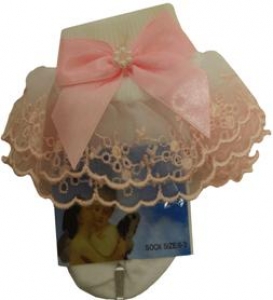 Girls Organza Socks w/ Satin Trimming 022105E-White/ Pink